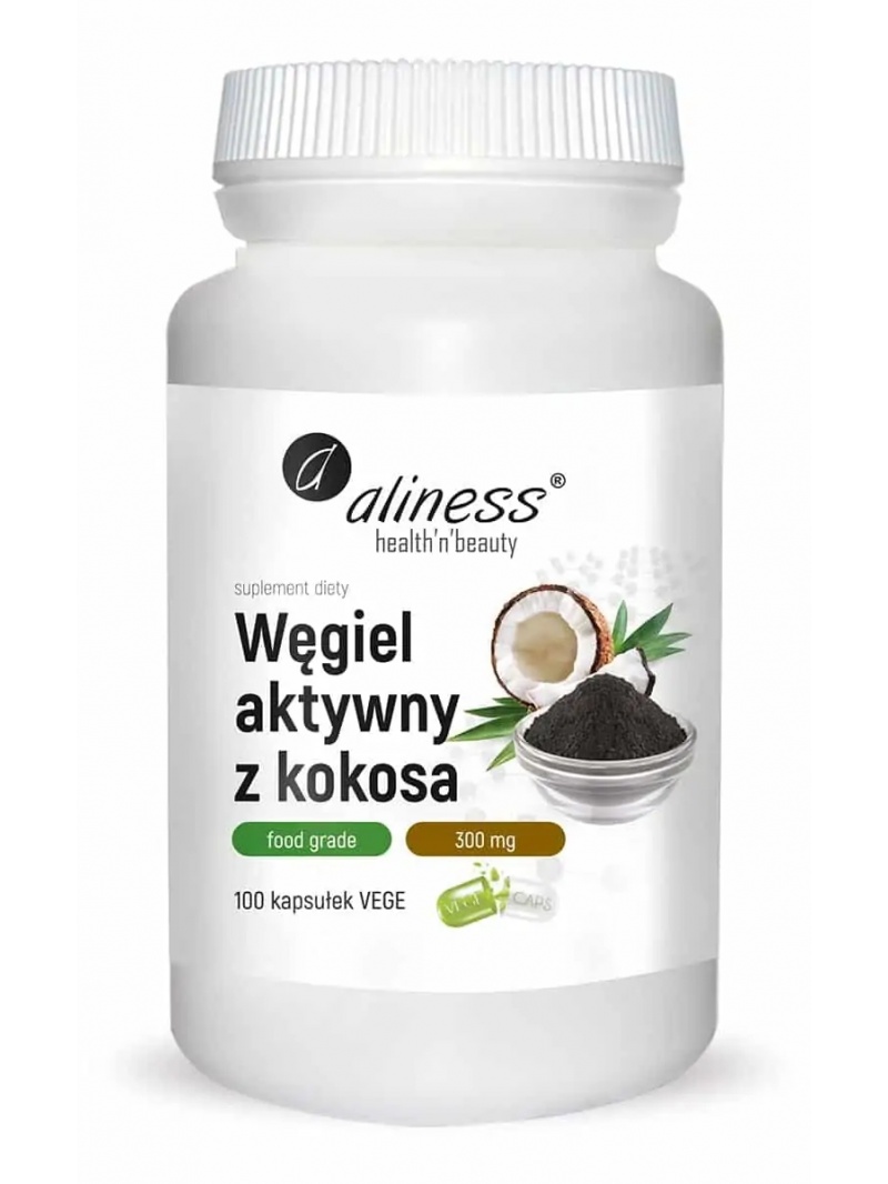 ALINESS Kokosové aktívne uhlie 300 mg (podpora trávenia) 100 vegetariánskych kapsúl