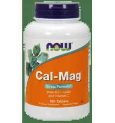 NOW FOODS Cal-Mag Stress Formula s B-komplexom a vit. C (vapenatý horčík) - 100 vegánskych tabliet