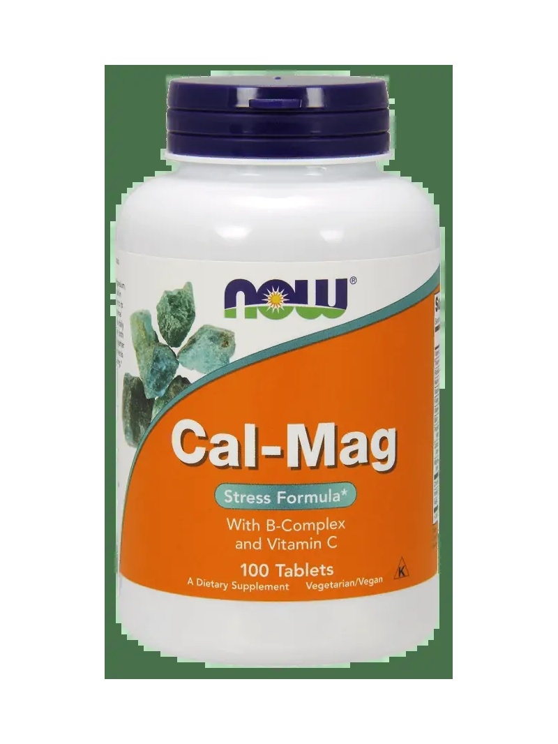 NOW FOODS Cal-Mag Stress Formula s B-komplexom a vit. C (vapenatý horčík) - 100 vegánskych tabliet