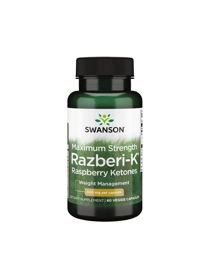 SWANSON Maximum Strength Razberi-K 500 mg (Malinové ketóny – Chudnutie) 60 vegetariánskych kapsúl