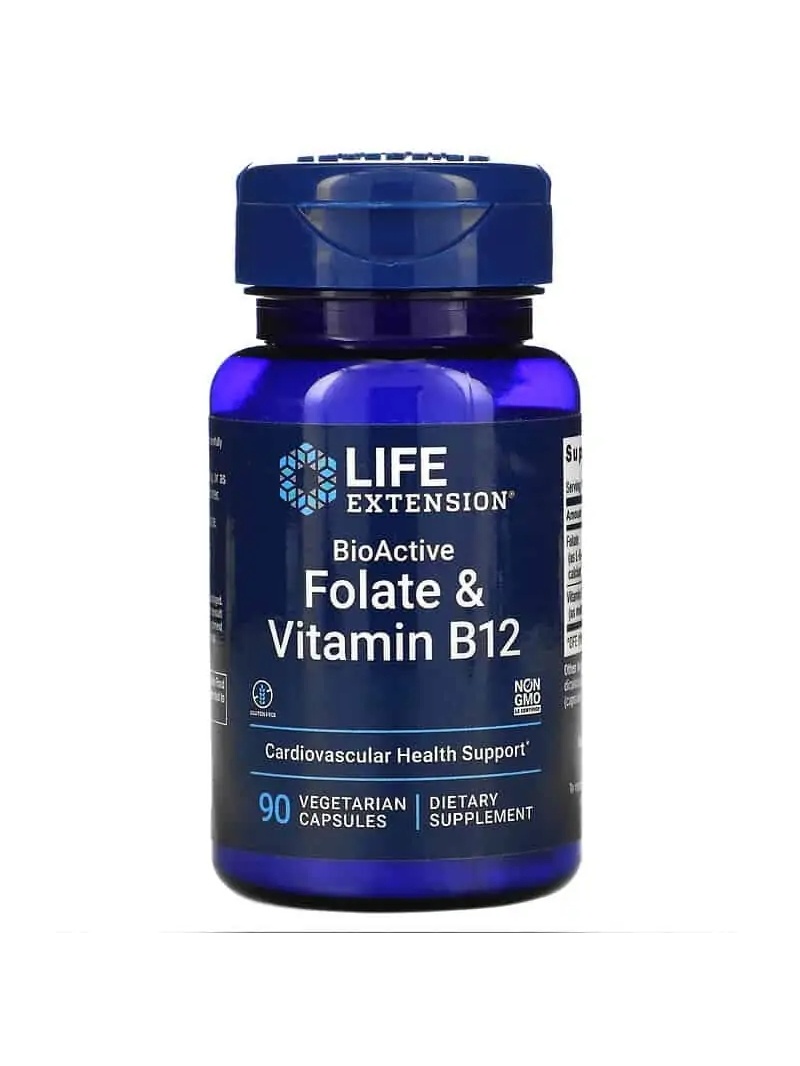 LIFE EXTENSION Bioaktívny folát a vitamín B12 (kardiovaskulárny) 90 vegetariánskych kapsúl