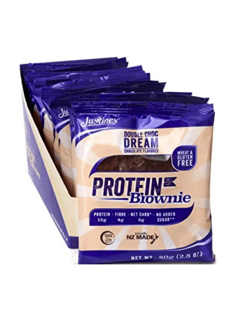 Justine&#39;s Protein Brownie - Bezlepkový proteínový koláč - 12 x 80 g - Dvojitá čokoláda