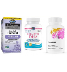 Komplexná sada pre tehotné ženy THORNE Basic Prenatal / NORDIC NATURALS Prenatálna DHA / GARDEN OF LIFE Probiotiká raz denne pre