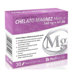 MEDICALINE Chelato magnesium 560 mg (chelátovaný horčík s vitamínom B6) 30 kapsúl