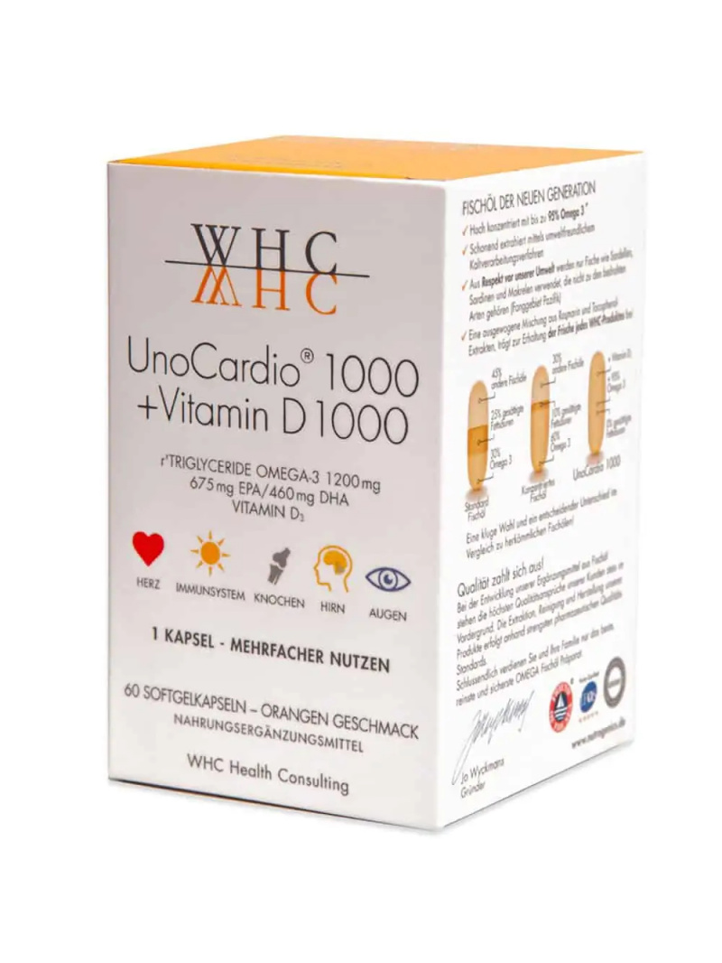 WHC UnoCardio 1000 (Omega-3, EPA, DHA + vitamín D3) 60 gélových kapsúl