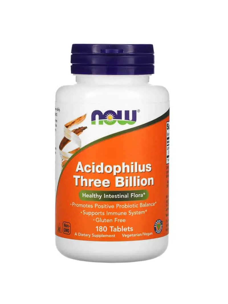 NOW FOODS Acidophilus tri miliardy (probiotiká, zdravá črevná flóra) 180 vegetariánskych tabliet