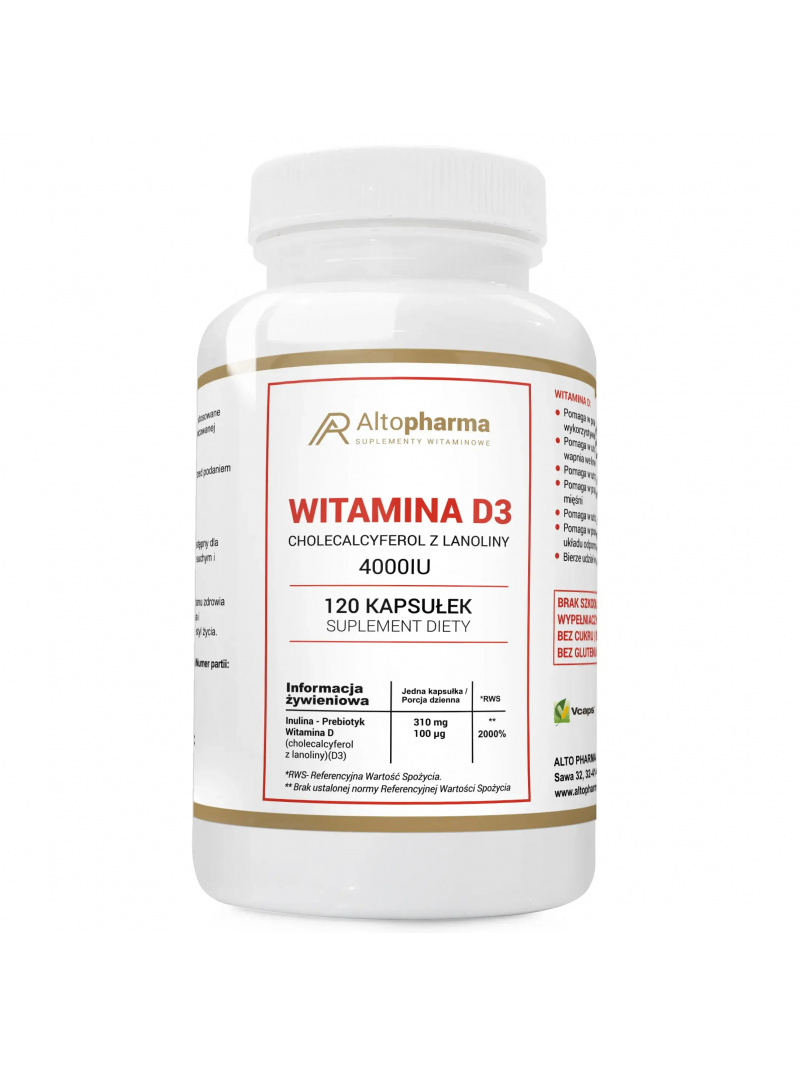 ALTO PHARMA VITAMIN D3 4000 IU 100 µg + Prebiotikum 120 vegánskych kapsúl