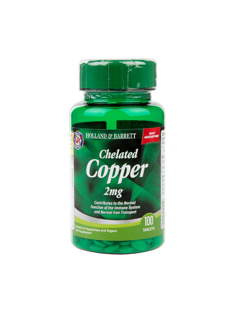 HOLLAND AND BARRETT Chelated Copper 2 mg (chelated Copper) 100 vegánskych tabliet