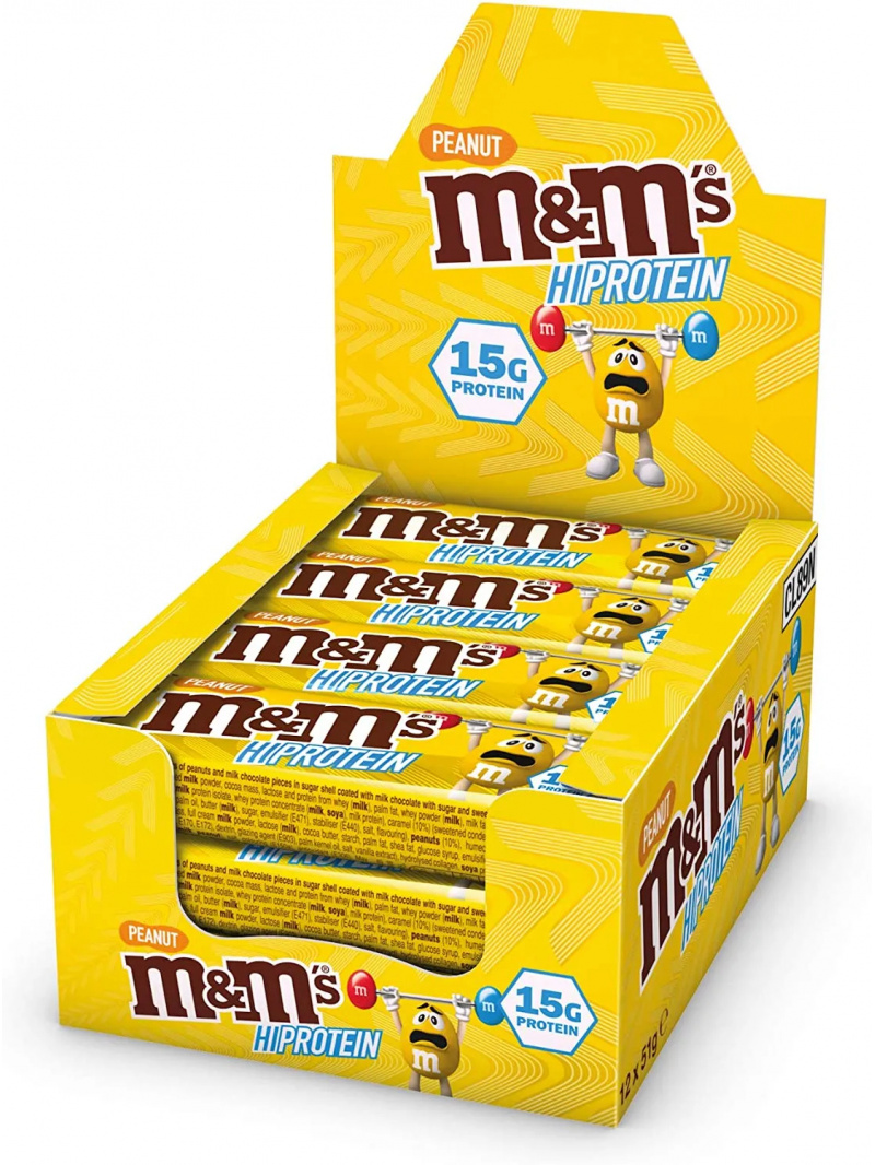 M&Ms Hi Protein Bar 12 x 51 g Arašidy