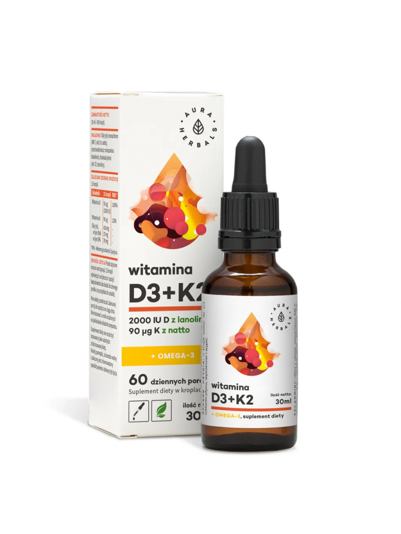 AURA HERBALS Vitamín D3 2000 IU + K2 + Omega-3 30ml