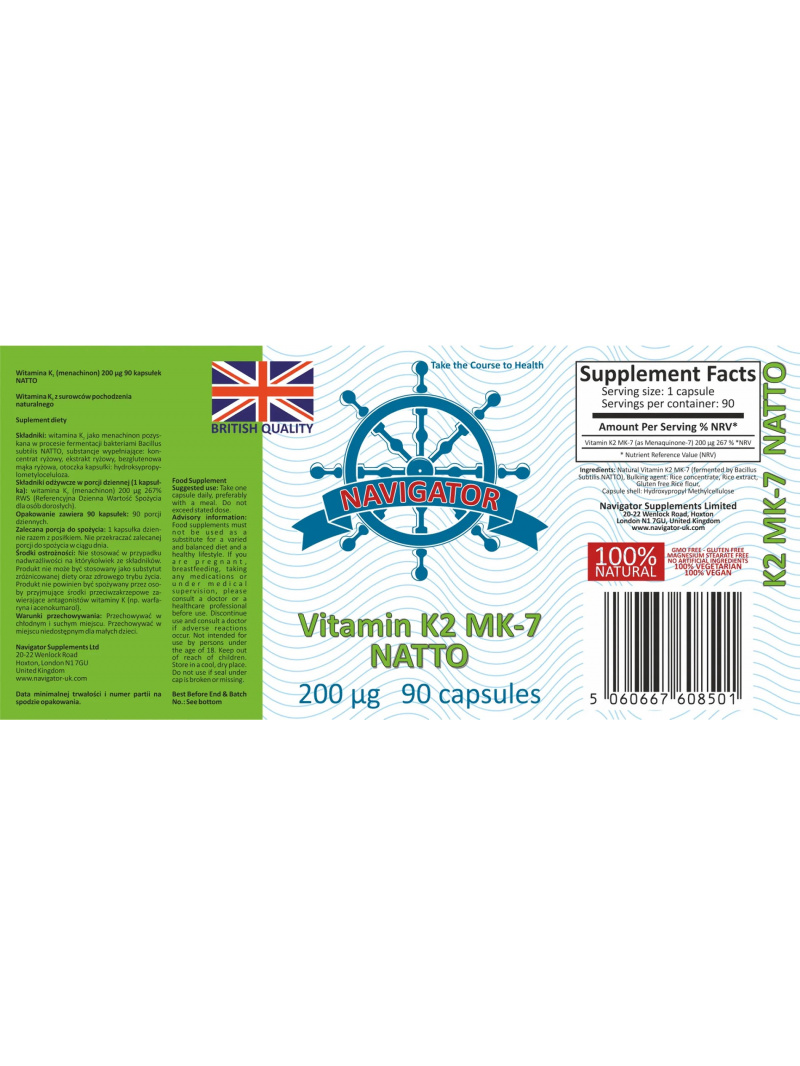 NAVIGATOR Vitamín K2 MK-7 NATTO 200 mcg 90 kapsúl