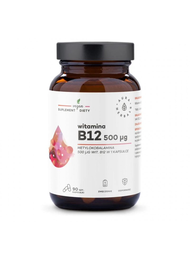 AURA HERBALS Vitamín B12 500 mcg (metylkobalamín) 90 vegánskych kapsúl